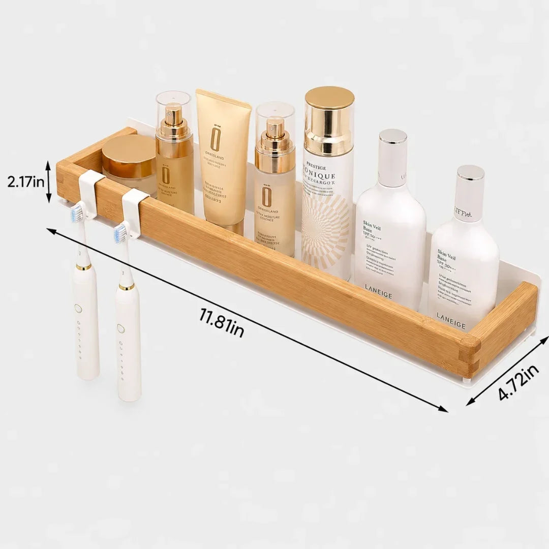 Wooden Wall Shelf with Two Hooks