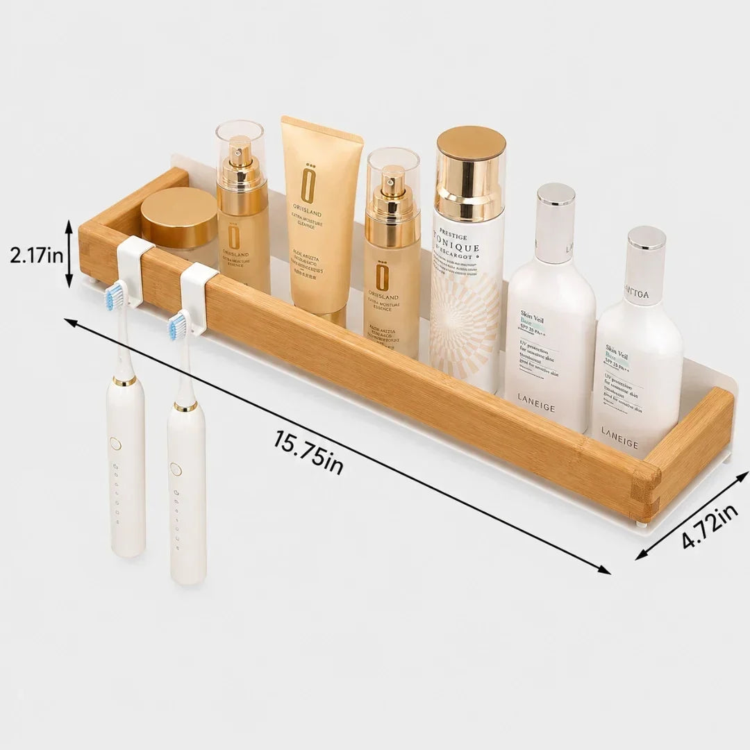 Wooden Wall Shelf with Two Hooks