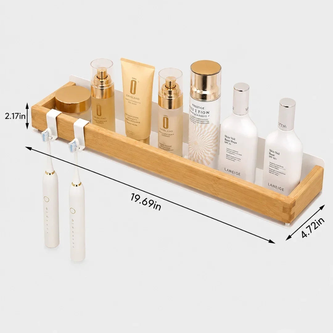 Wooden Wall Shelf with Two Hooks