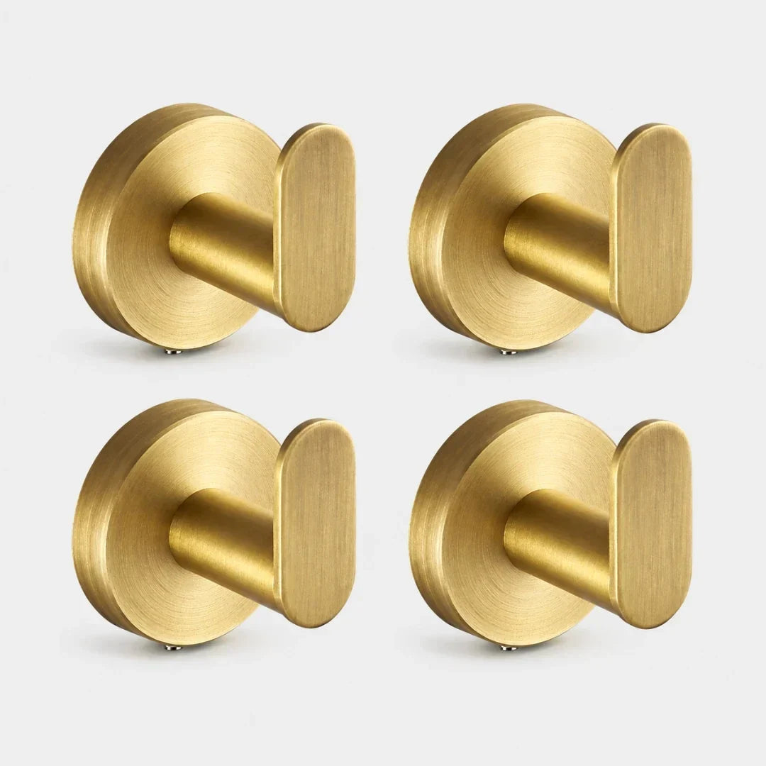 No-Drill Gold Towel Hook with Twist-Fit Mount