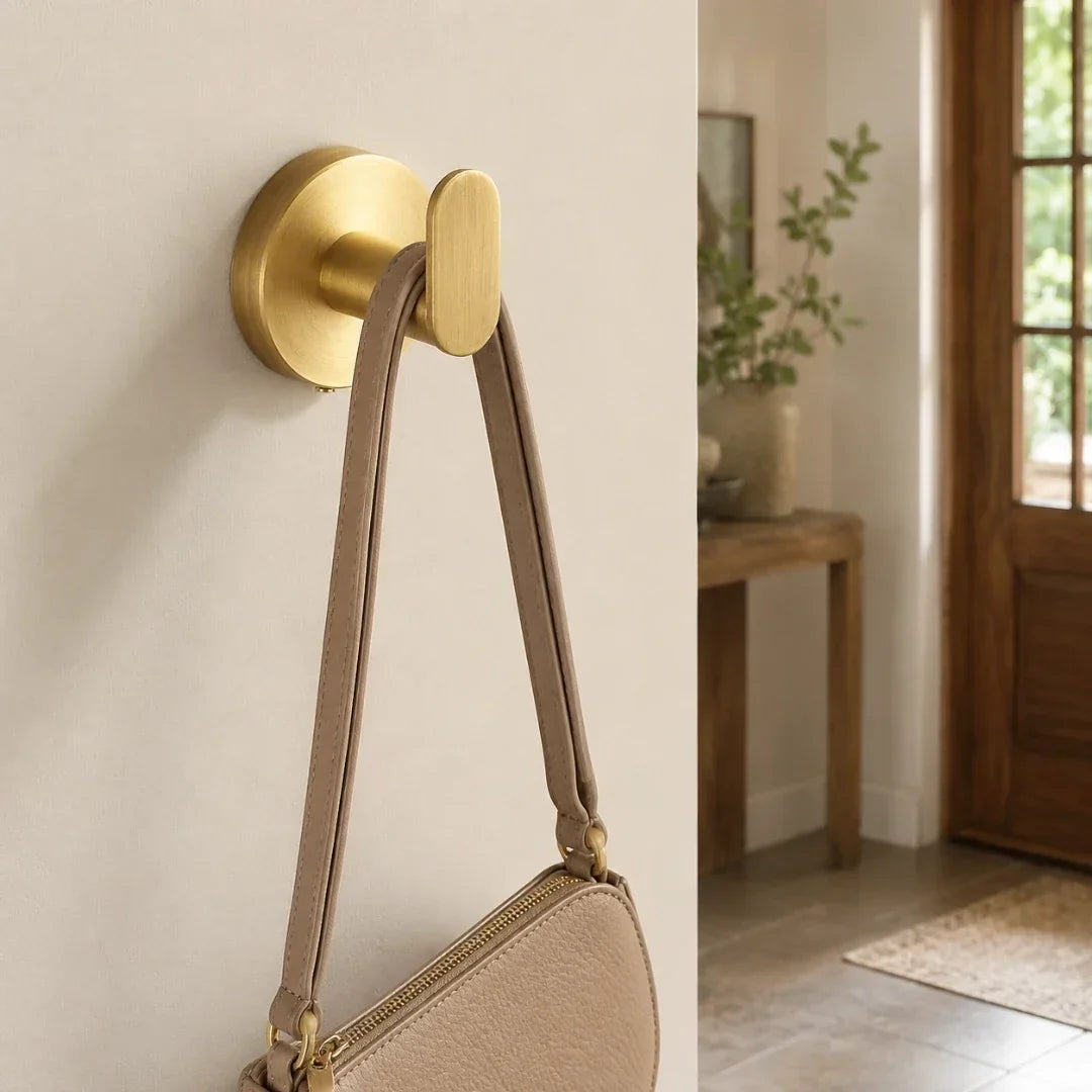 No-Drill Gold Towel Hook with Twist-Fit Mount