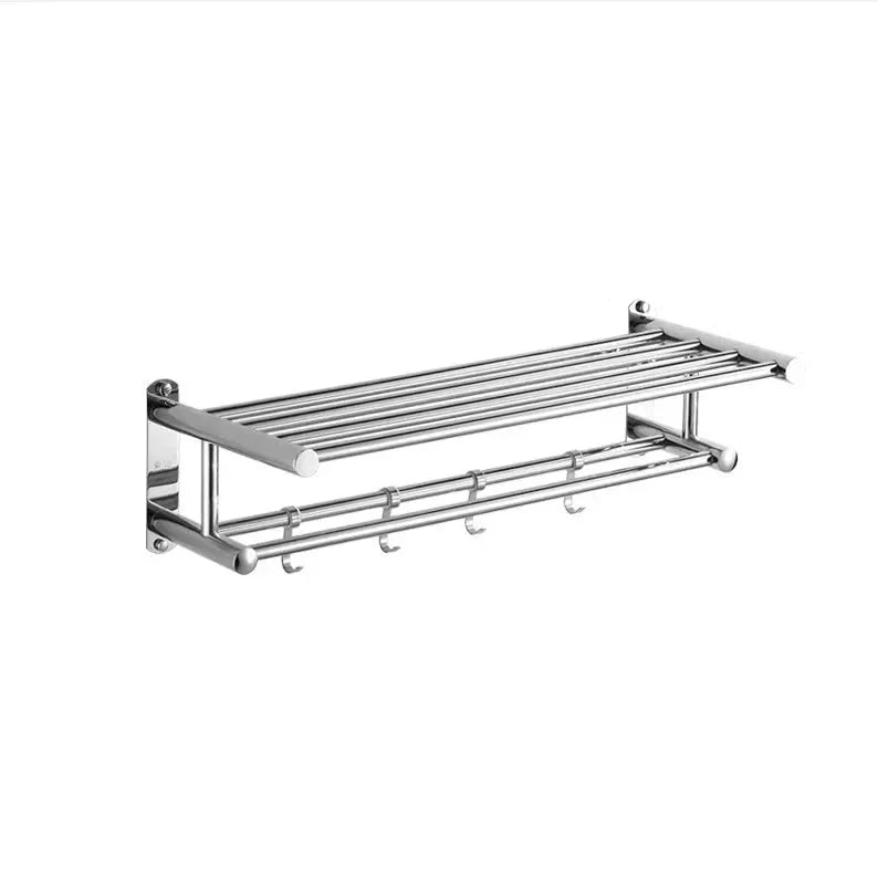 Stainless Steel Towel Rail with Shelf and Hooks